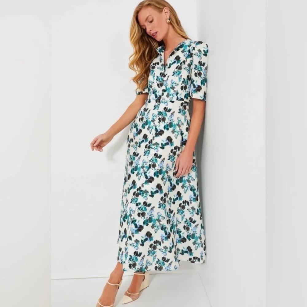 Tuckernuck Budding Bluebell Hadley‎ Floral Button Front Midi Dress XS